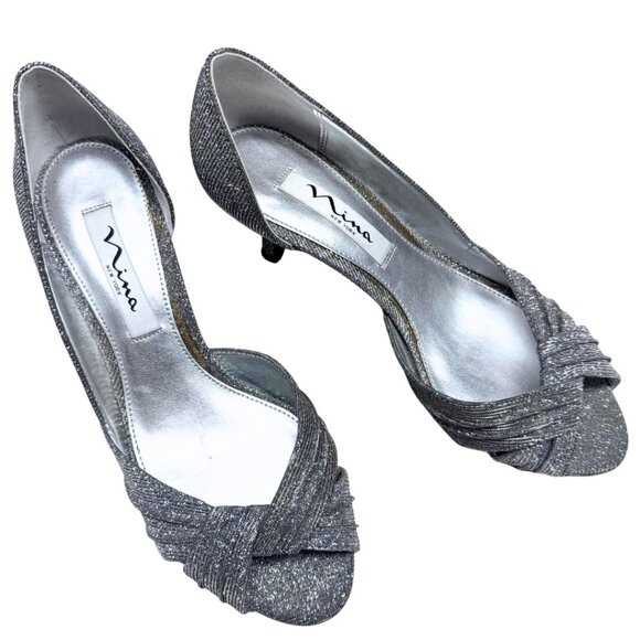 Nina Carrie d'Orsay Pumps Silver Luna Shine Womens 7 Good Condition - Picture 1 of 10